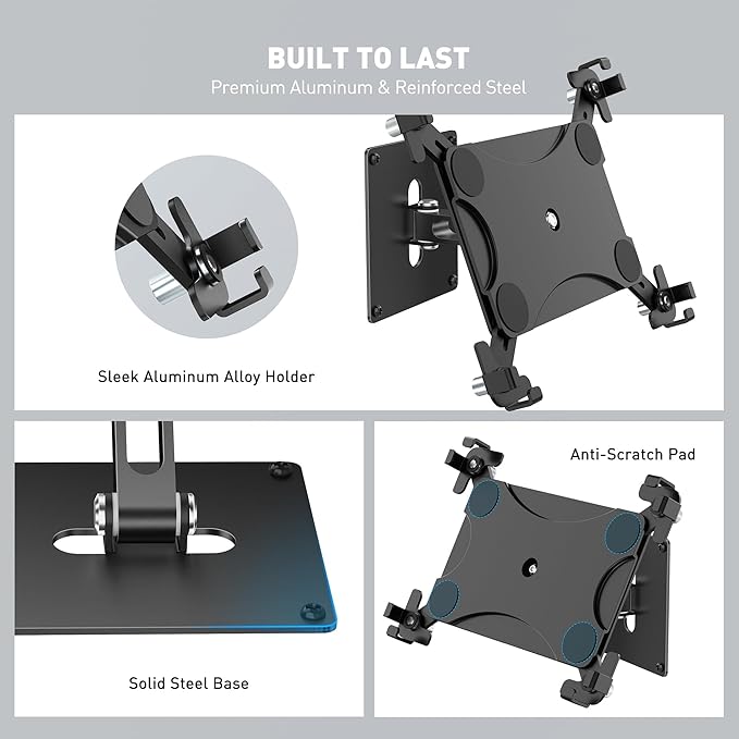 AboveTEK Universal Tablet Wall Mount, Anti-Theft iPad Mount with Locking Enclosure for 9.7"-13" Screen, Heavy-Duty Aluminum Kiosk for Business POS Display, Adjustable 360° Swivel & Tilt VESA Mount