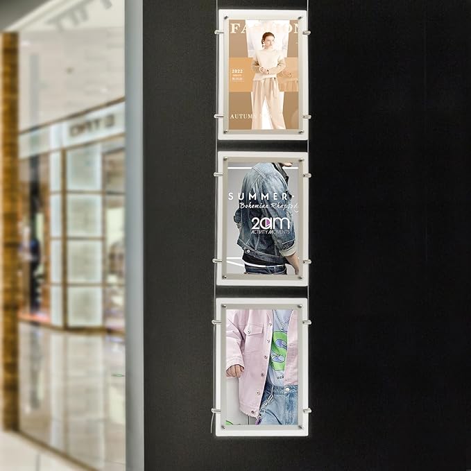 3PCS A3 Portrait Real Estate Window Advertising Display Hanging Light Box Frame Acrylic Frame Sign Holder