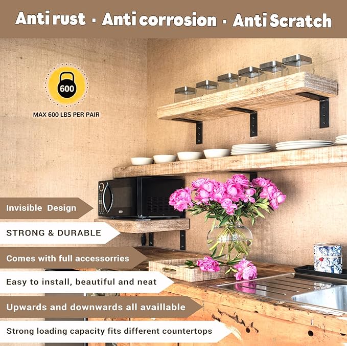 Countertop Support Bracket 14 Inch 4 Pack Countertop Bracket for Granite 3/8" Thick 14"x6"x2.5" Heavy Duty L Brackets Shelf Brackets Metal Corbels for Quartz/Granite/Wood/Concret/ Laminate Countertops