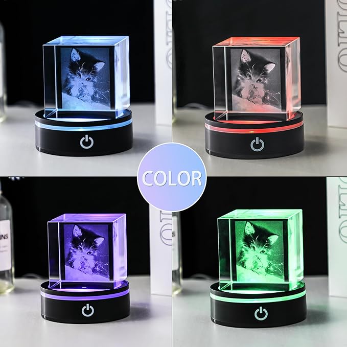 ZEERSHEE 3.3*1inch LED Light Base for Crystal 3D Glass Art Colorful Lighted Round Display Stand 6 Lighting Mode Color Change Battery/USB Power(Flat)