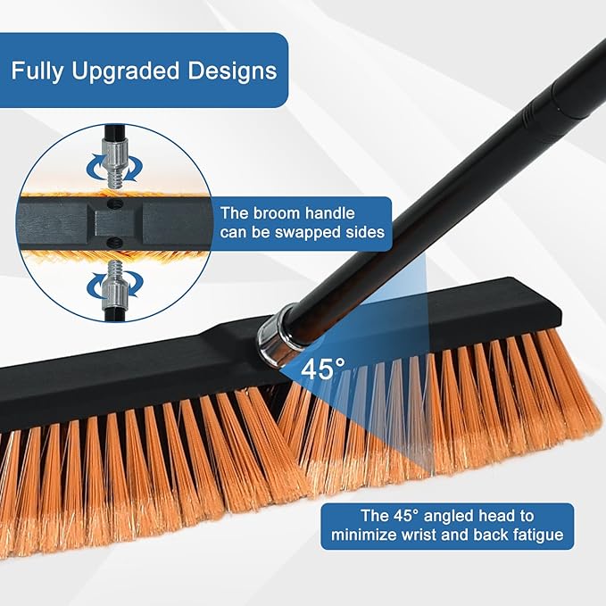 PBHEPJ 24 Inchs Push Broom Outdoor Heavy Duty, Shop Broom with 60" Long Bandle for Cleaning Outdoor or Indoor Tile, Garage, Shop, Deck, Concrete, Wood, Stone, Patio Floor, 2 Pack