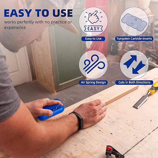 GSCIT Club Edge Banding Trimmer, Tungsten Carbide Blades Hand Planer Edging Bander for Burrs Edge Trim Planer Wood Scraper Edge Banding Tools Cutter PVC ABS Melamine (Blue)