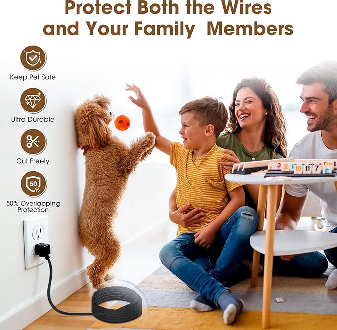 Cord Protector from Pets no Chew, 20FT-1/2inch Cord Managment Cable and Wire Protector from Rabbits, Cats and Other Pets Black