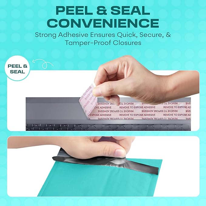 Teal Small Bubble Mailers 4x8 Inch #000 | Thick Padded Poly Bubble Mailer Envelopes | 500 Pack Bulk | Trading Card Sports Card Shipping