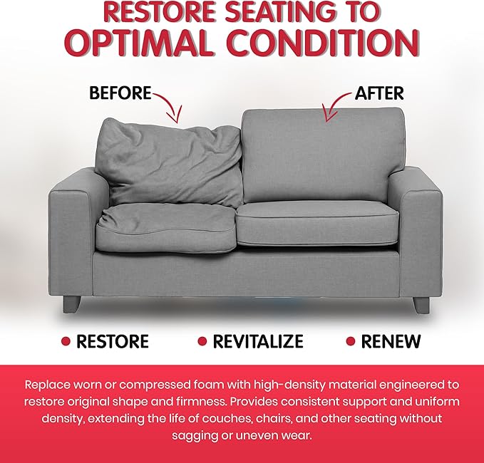 FOAMYFOAM High Density 1 inch Thick, 24 inch Wide, 72 inch Long Upholstery Foam, Cushion Replacement