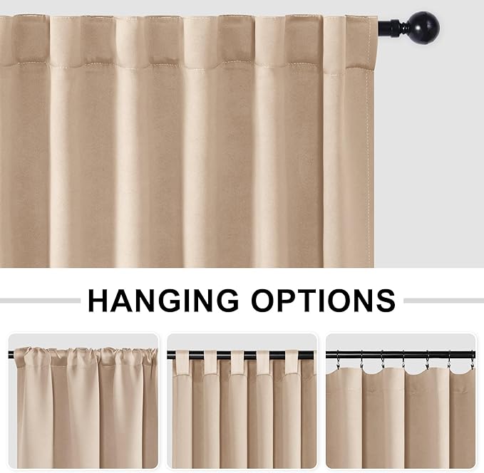 Hiasan Privacy Room Divider Patio Sliding Door Curtain Extra Wide Blackout Thermal Insulated Curtains with Back Tab & Rod Pocket for Bedroom Partition Living Room (120 x 108 Inches, Beige)