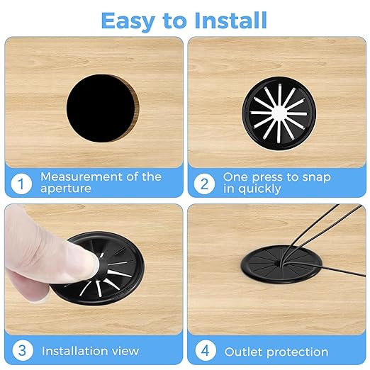 12 Pcs Cable Grommet, Snap Bushing 1-1/4" (32 mm) Mounting Diameter, Flexible Petal-Shaped Buckle Round Nylon Desk Grommet for Wires Through Countertop Cord Organizer and Protection, Black