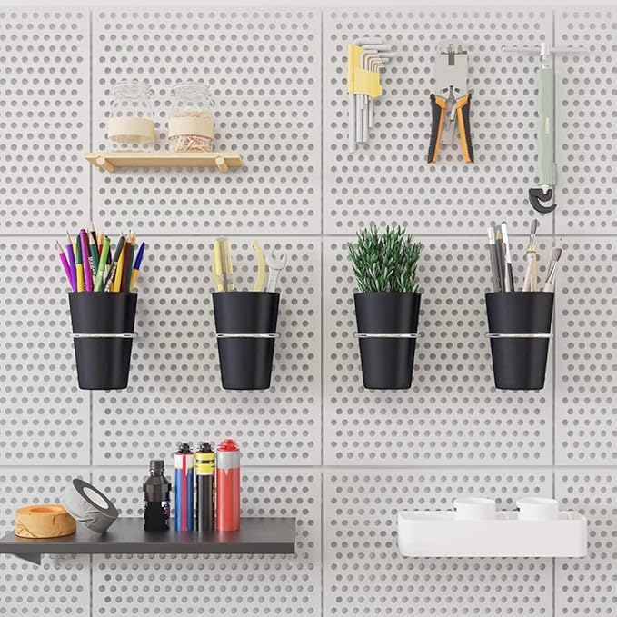 Garneck 5 Sets Pegboard Cup and Hook Organizer Set for Garage Workshop Office Black Pegboard Accessories with Sturdy Load-Bearing Cups for Small Tool Storage Easy No-Drill Installation for
