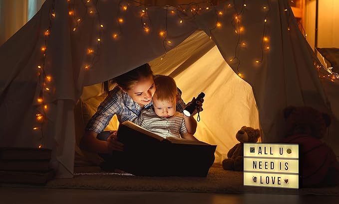 Cinema Light Box with Letters – Marquee Color Changing Light Box Sign with 386 Black & Color Letters & Emoji & 2 Markers- Premium Light Up Letter Board – 16 Dimmable Remote-Controlled Colored Options