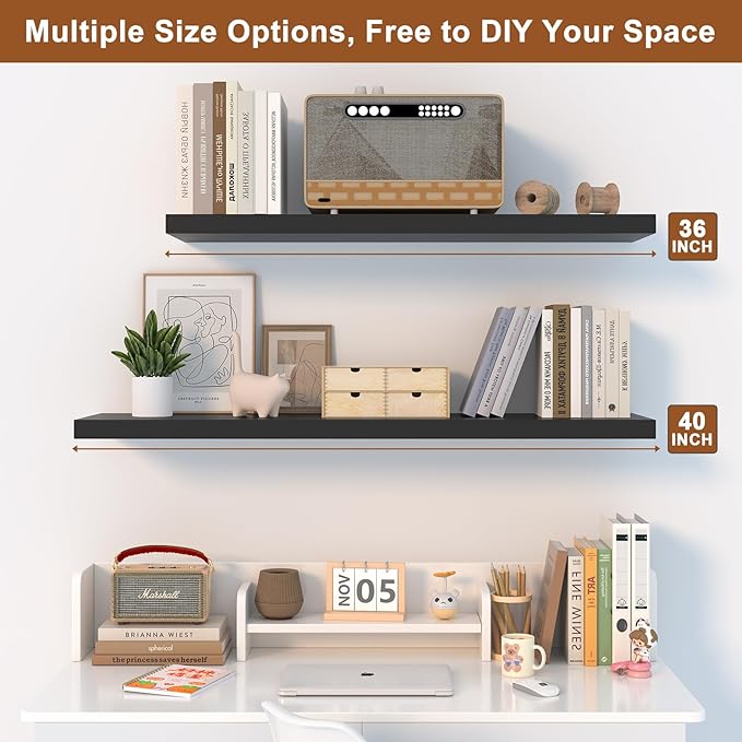 12 Inch Deep Floating Shelves for Wall 2 Pack Floating Shelfs Large Storage Space Wall Decor Display Shelf for Bathroom Living Room Bedroom Kitchen 30" W x 12" D x 1.2" H Black