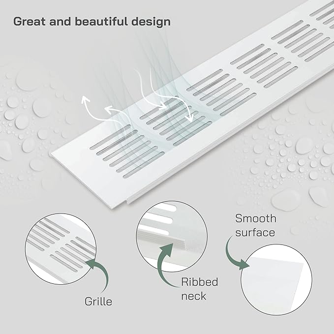 Vent Systems 15.75 x 2.36 (Outer Size) Air Supply Ventilation Grille - White Aluminum Rectangle Intake/Exhaust Door Vent Deflector - HVAC for Home Improvement Floor, Wall Duct Cover