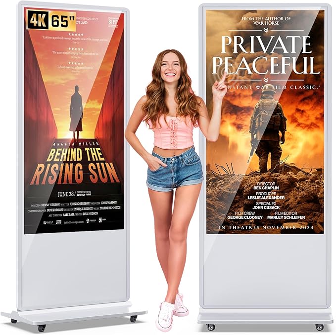 MWE 65 Inch 4K Touchscreen Kiosk, Indoor Floor Standing Digital Signage Display, Advertising Display LCD Kiosk, Interactive Display Poster Android OS with Auto Media Player, HDMI/USB/WIFI, White