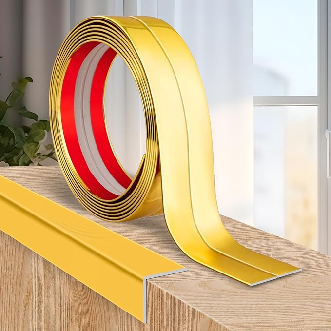 Flexible Wall Corner Protector Moulding Trim Peel and Stick Wall Corner Guards Edge Protector Self Adhesive Molding Trim Strip for Edge Ceiling (Gold, 0.8 in x 20 Ft)