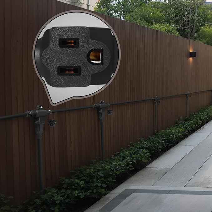 50FT Outdoor Extension Cord,10 Evenly Spaced Outlet Plugs,Black Multiple Outlets with Weatherproof Cover,16/3 SJTW Wire Power Cord.