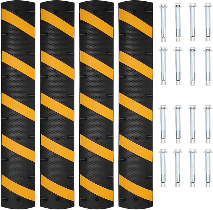 6 FT Heavy Duty Rubber Speed Bump 4-Pack, Driveway Cable Protector Ramp with Installation Bolts for Parking Lots, Garage & Gravel Roads