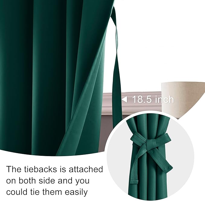 JIUZHEN Short Blackout Curtains for Small Window - Cafe Room Darkening Privacy Thermal Half Window Curtains Tiers for Bathroom,Kitchen, W 42 x L 30, Set of 2 Panels with Tiebacks, Forest Green