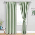JIUZHEN Blackout Curtains for Bedroom - Thermal Insulated Room Darkening Rod Pocket Curtains for Living Room, Set of 2 Panels with Tiebacks, 42 x 84 Inch Length, Light Green