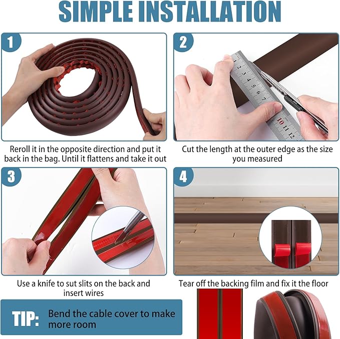 Floor Cord Covers for Wires 10FT Cable Hider Wire Cover Self Adhesive Cord Hider Floor for Offices, Homes, Workshops, Warehouses Cable Cavity 0.39" W x 0.27" H