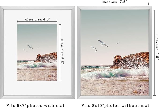 Frametory, 8x10 Metal Picture Frame with Mat for 5x7 Picture & Real Glass, Aluminum Photo Frame Collection (Silver, 1 Pack)