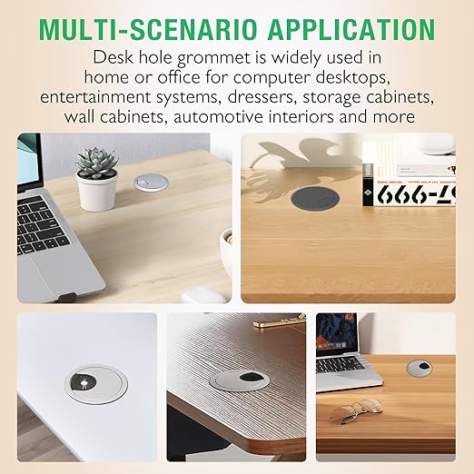 2 Pcs Desk Grommet 2-3/8" / 60 mm, Desk Cord Hole Cover, Cable Grommet ABS Plastic, Desk Hole Grommet for Home & Office Pc, Detachable Cable Cord Organizer-Silver Sand