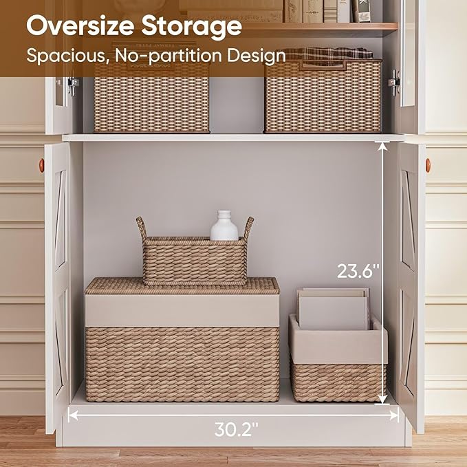 Vyre 71" Tall Farmhouse Bookshelves with Glass Doors, Set of 3 – Large Modular Bookcase with Adjustable Shelves, Storage Cabinet for Living Room, Kitchen, Home Office, White