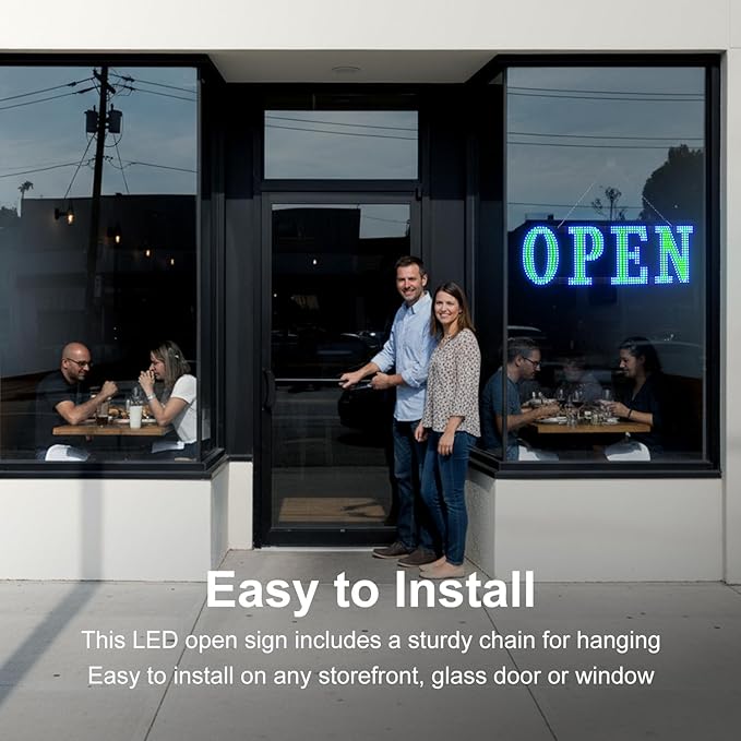 40"x 14" Large Flashing Open Sign for Business, Unique Design Super Bright Open Sign with Hanging Installation for Bar Salon Coffee Stores Club Hotel (Blue & Green)