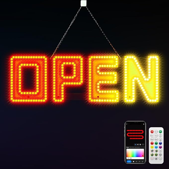 25" X 8" Open Sign, Ultra Bright Large LED Open Signs for Business with APP and Remote Control, Timer, Custom 16 million colors, for Storefronts, Restaurants, Bars, Salons, Cafes