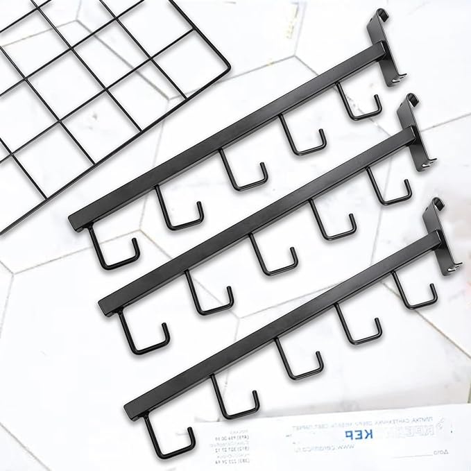 6 Pack Gridwall Waterfall Faceout with 5 Hooks, 16.5 Inch Gridwall Waterfall Hangers, Square Straight Arm Hooks for Wire Grid Retail Clothing Display, Slat Wall Accessories