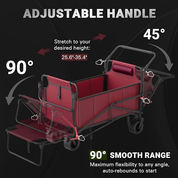 LEVELEVE Heavy Duty Folding Wagon - 2-in-1 Collapsible Cart, 650lb Capacity, All-Terrain Wheels w/Brakes & Side Pockets
