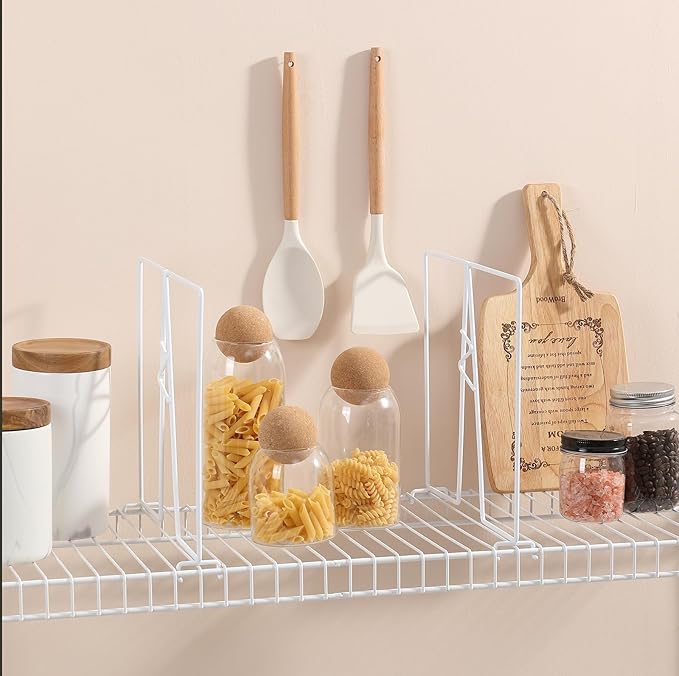 Wire Shelf Dividers - White Closet Organization & Storage Organizer - No Tool Shelf Divider for Wire Shelves - Metal Shelf Accessories – for 12“ Deep Wire Shelves – Tall 12” Height – 20 Pack