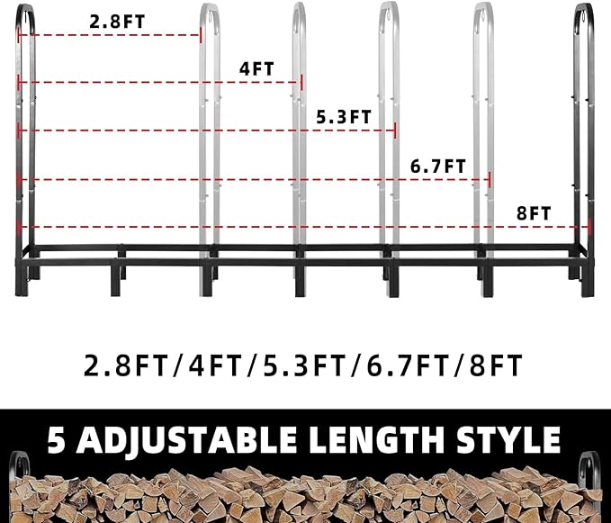 4FT Firewood Rack Outdoor with Cover, Heavy Duty Adjustable Firewood log Storage & Holder, Wood Pile Lumber Storage Rack Stacking Outside for Courtyard Patio.