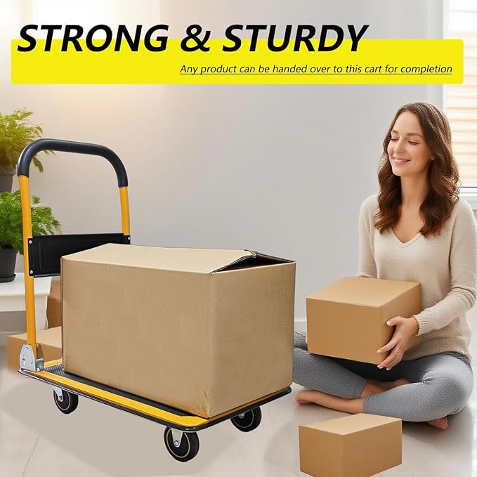Foldable Push Cart Dolly - 330lb Capacity Moving Cart, Heavy Duty Platform Truck with 360 Degree Swivel Wheels & Easy Storage