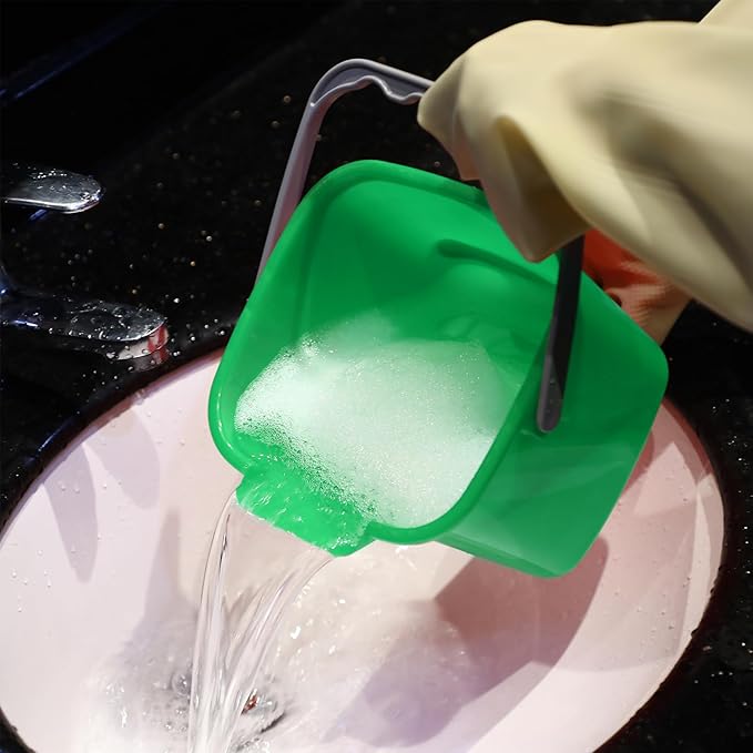 Yaomiao 4 Pcs Cleaning Bucket 3 Quart Small Sanitizing Square Bucket Detergent Pail with Measurements Spout and Handle for Home Commercial Use Restaurant Kitchen Office School (Red, Green)