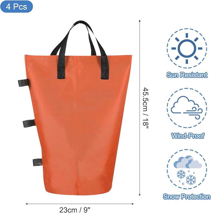 PATIKIL Canopy Weight Sand Bags, 4 Pack 112 Lbs Total Extra Large Weights Bags Waterproof Tent Leg Weights Sandbags for Outdoor Canopy Tent Sun Shelter Patio Ladder Orange (18x9")