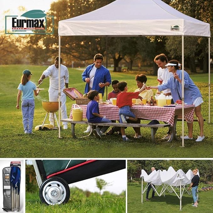 Eurmax USA 8'x8' Pop-up Canopy Tent Commercial Instant Canopies with 4 Removable Zipper End Side Walls and Roller Bag, Bonus 4 SandBags(Purple)