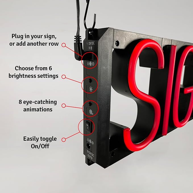 SpellBrite Custom Signs for Business | Custom Neon Sign Look, LED Light Source | Changeable 6.3" LED Letters (3 rows, 7 characters)