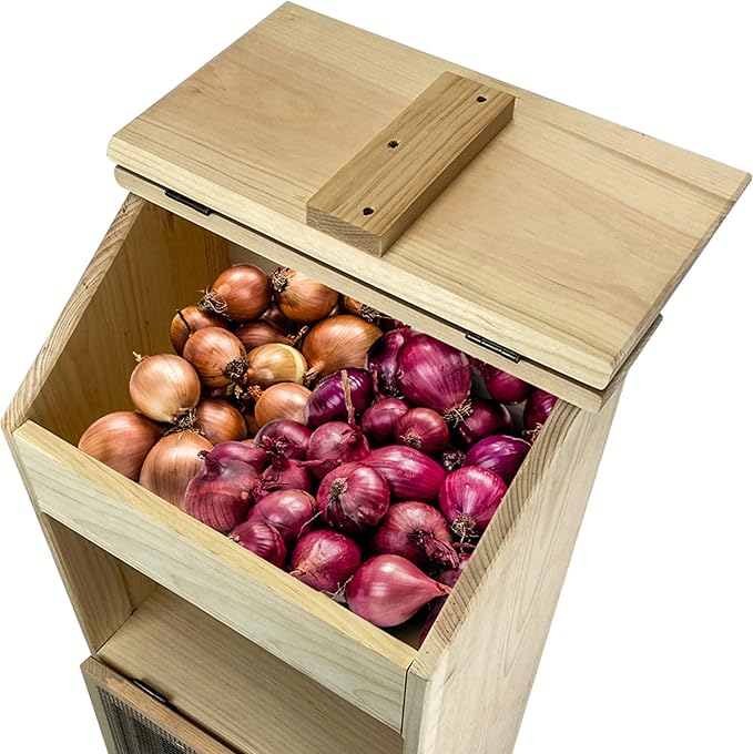 Peaceful Classics Wooden Bread Storage Bins, Decorative Potato and Onion Storage Bin, Potato Bin, Wooden Vegetable Storage w/Lid for Kitchen Pantry, Unfinished, 17"W x 12"D x 35"H