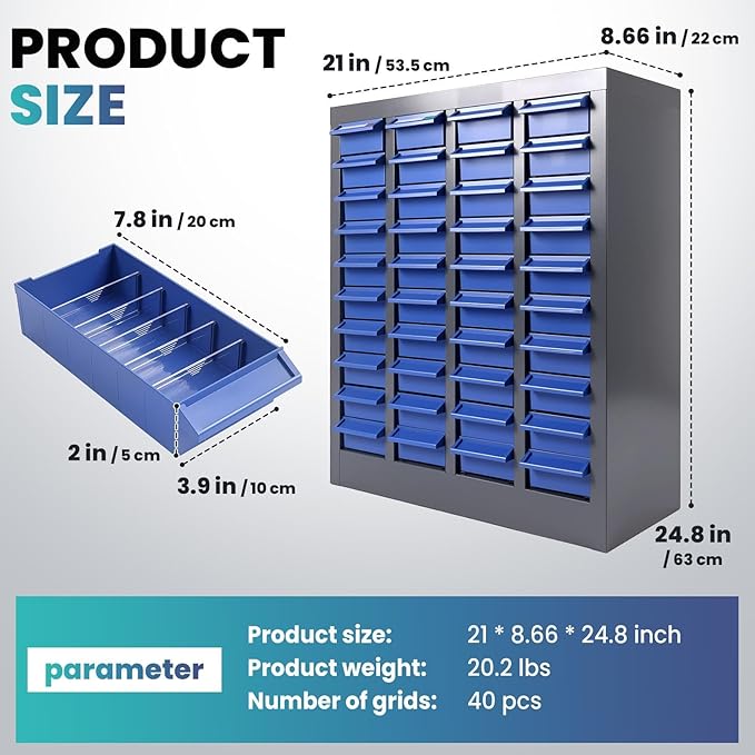 40 Drawers Parts Cabinet for Nuts, Bolts, Screws, Nut and Bolt Organizer with ABS Material Drawer, Bolt Bin Tool Storage Cabinet in Workshop, Garage, Office (40 Drawers)