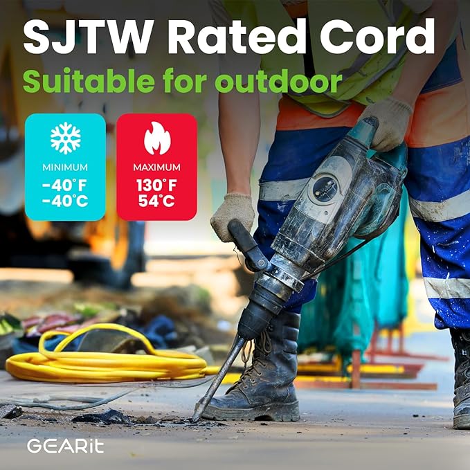 GEARit Outdoor 14 AWG Gauge 3 Prong Plug 100 Foot Extension Cord, Power Cord for Lawn, Garden, Appliances, 14/3, SJTW Heavy Duty for Indoor/Outdoor, All Purpose Weather Resistant, 100 Feet, Yellow