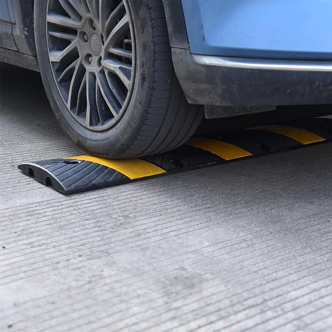 6' Ft 72" Inch Heavy Rubber Speed Bump Hump, 1-Piece Integrated Cable Cover Ramp, Installation Parts Included, Road Safety Bumps for Garage Parking Lot, Speed Control (72" Speed Bump x 2Pcs)