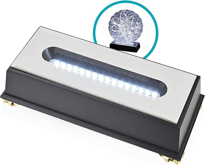 16 LED Light Base for Glass Art - Illuminated Rectangle Display Pedestal - Lighted Stand For 3D Crystal and Glass Sculptures - Adapter Plug Powered - 6.50 Inch Lighted Mirror Box (Black)