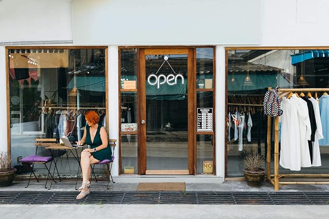 LED Neon Open Sign Light. Perfect to Advertise Storefront, Business, Office, Shop and Restaurant. Ultra Bright White Designer Color. Custom Built, Elegant Window Display