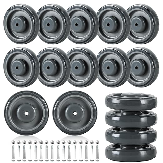 16 Pack Shopping Cart Replacement Wheels Kit, 5" Shopping Cart Casters, Double Ball Bearing TPU Silent Supermarket Casters for Supermarket (Grey)