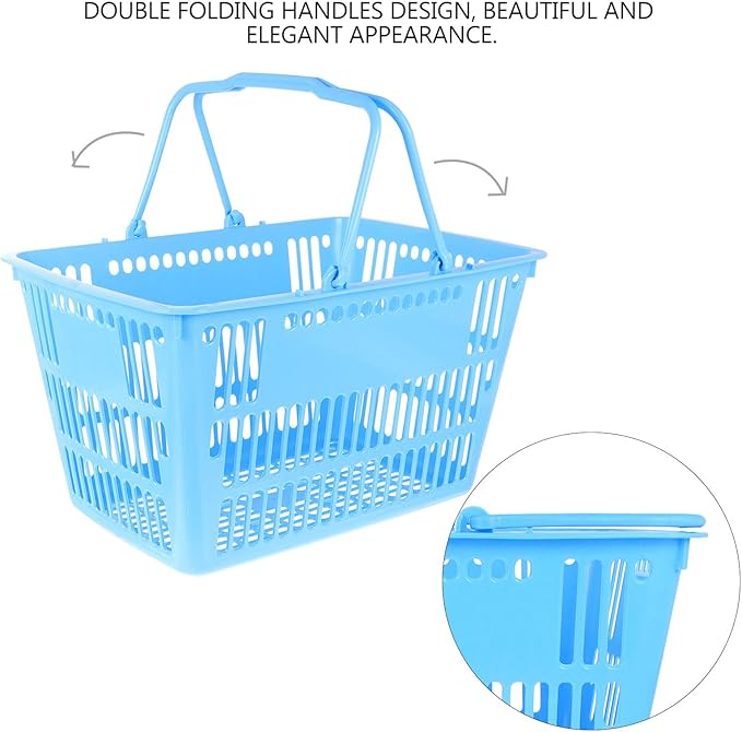 Uonlytech Thickened Plastic Storage Basket with Double Handles Handles Grocery Basket for Supermarket Shopping and Household Organizing