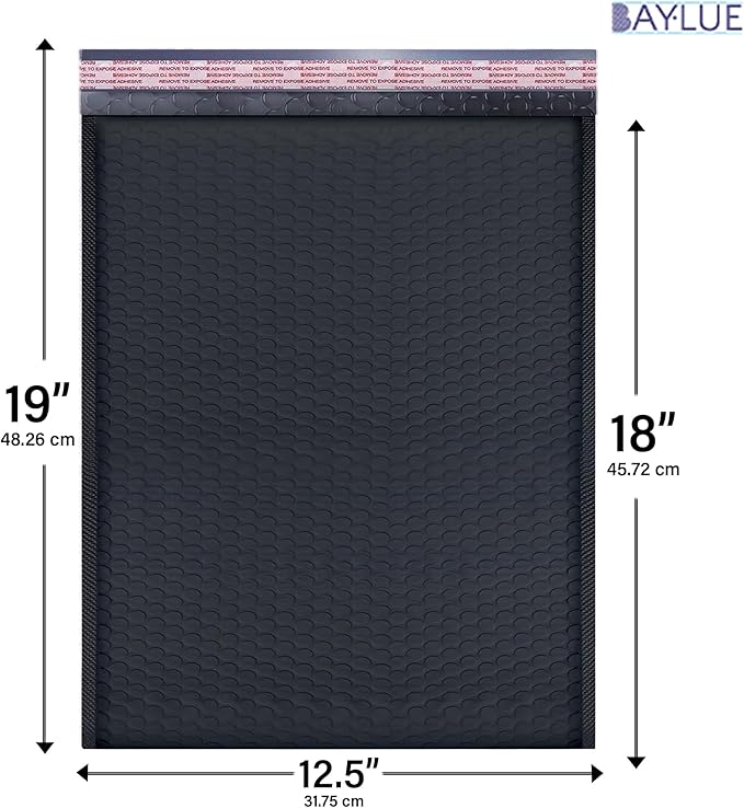 Black 12.5x19.5 Inch Large Poly Bubble Mailers #6 | Self Seal Large Padded Envelopes | Air Cushioned Bubble Mailer | Usable Size 12.5x18 | Waterproof Lightweight Mailing Shipping Bags | 50 Pack Bulk