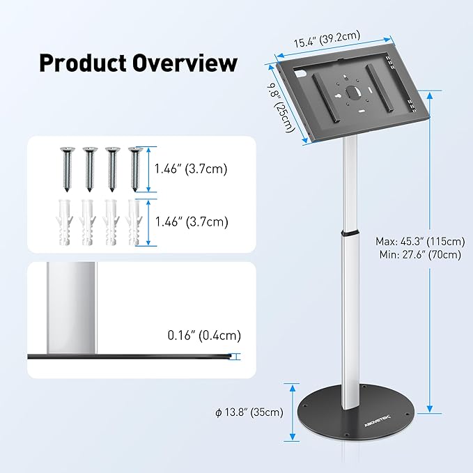 AboveTEK Tablet Floor Stand, Anti-Theft Kiosk Stand, Height Adjustable Tablet Stand Floor with Locking System, for 14.6" Samsung Galaxy Tab S8 Ultra, S9 Ultra, S10 Ultra, S11 Ultra, for Retail & POS