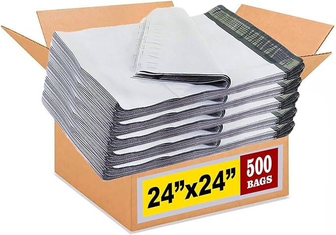 iMBAPrice Poly Mailers 24x24 Inch #8, 500-Pack – Extra-Large White Self-Seal Shipping Bags, Water Resistant Mailing Envelopes for Clothing, Blankets & Business Packaging