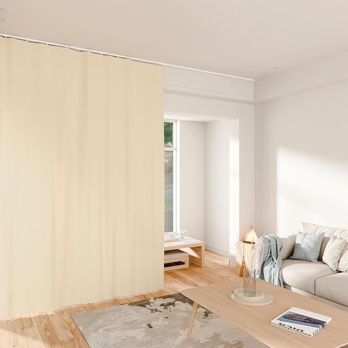 Room Divider Curtains Total Blackout Privacy Curtain Panel Room Thermal Insulated Noise Reduction Curtains for Bedroom Window Living Room Ceiling Track Curtain W 8.3 ft × H 8 ft Beige
