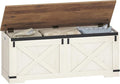 47.2" Storage Chest, Large Storage Trunk with 2 Hinges, Farmhouse Wooden Box Bench, Lift-Top Organizer Chest, Entryway Trunk for Bedroom, Living Room, White and Brown SB12114X