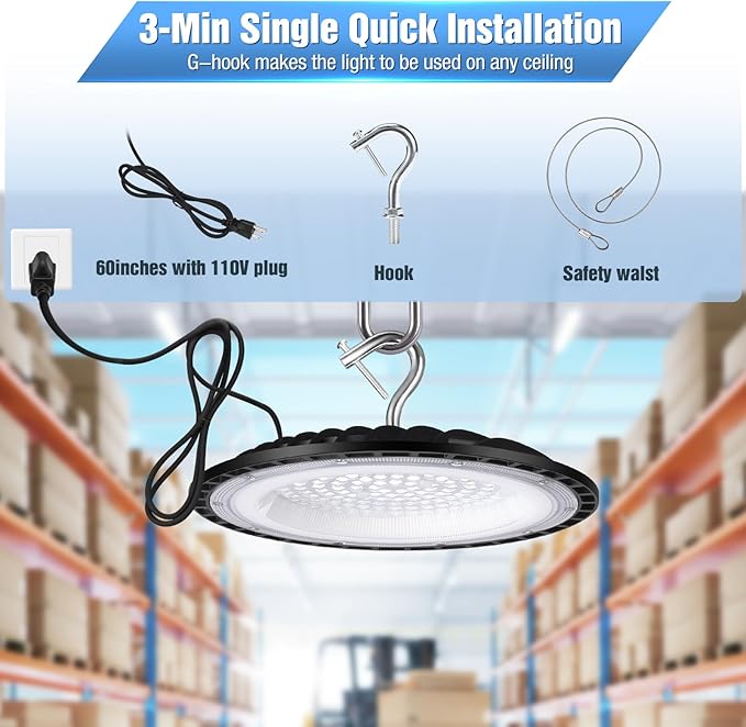 20 Pack 100W UFO Led High Bay Light Fixture,5000K Daylight Commercial Shop Bay Lighting,120VAC,15000LM,[450W MH/HPS Equiv.] US Plug Area Lighting for Warehouse/Barn/Gym/Factory/Workshop